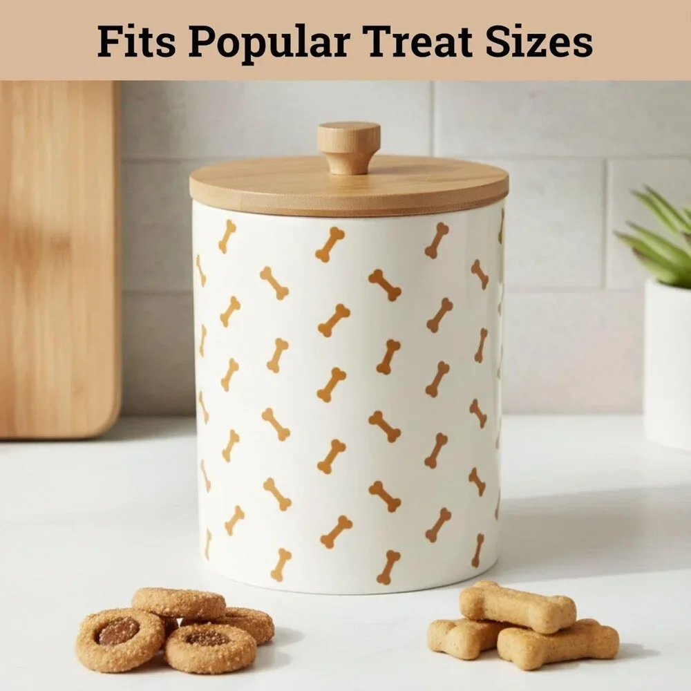Ceramic Dog Treat Jar for Kitchen Counter